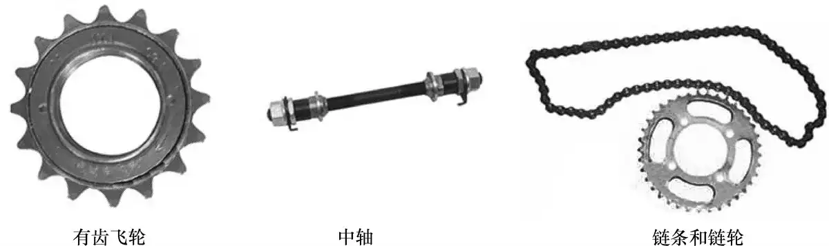 飞轮、中轴、链条和链轮实物结构图